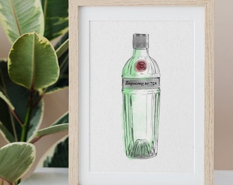 Tanqueray No. Ten Illustrated Print, Gin Wall Art Illustration, Gin Wall Art, Tanqueray No. 10 Gin Art, Gin Wall Decor