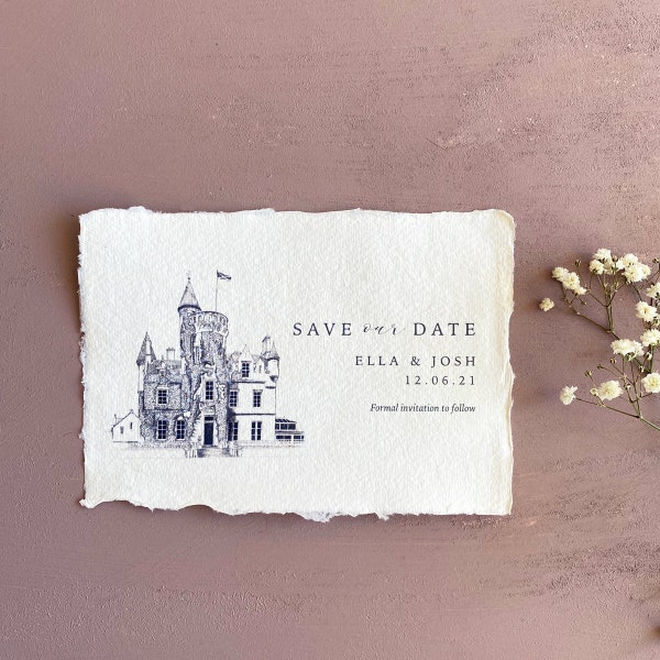 A6 Carlowrie Castle Save the Date, Castle Save The Date, Wedding Venue Illustration, Venue Save the Date, Castle Venue Illustration