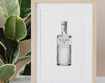 The Botanist Gin Illustrated Print, Gin Wall Art Illustration, Gin Wall Art, Botanist Gin Art, Gin Wall Decor