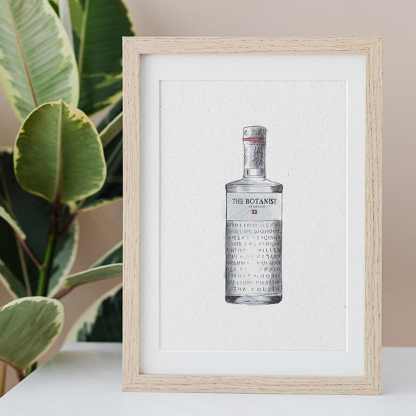 The Botanist Gin Illustrated Print, Gin Wall Art Illustration, Gin Wall Art, Botanist Gin Art, Gin Wall Decor