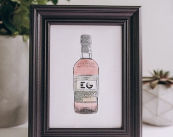 Edinburgh Gin Rhubarb & Ginger Illustrated Print, Gin Wall Art Illustration, Gin Wall Art, Edinburgh Gin Art, Gin Wall Decor