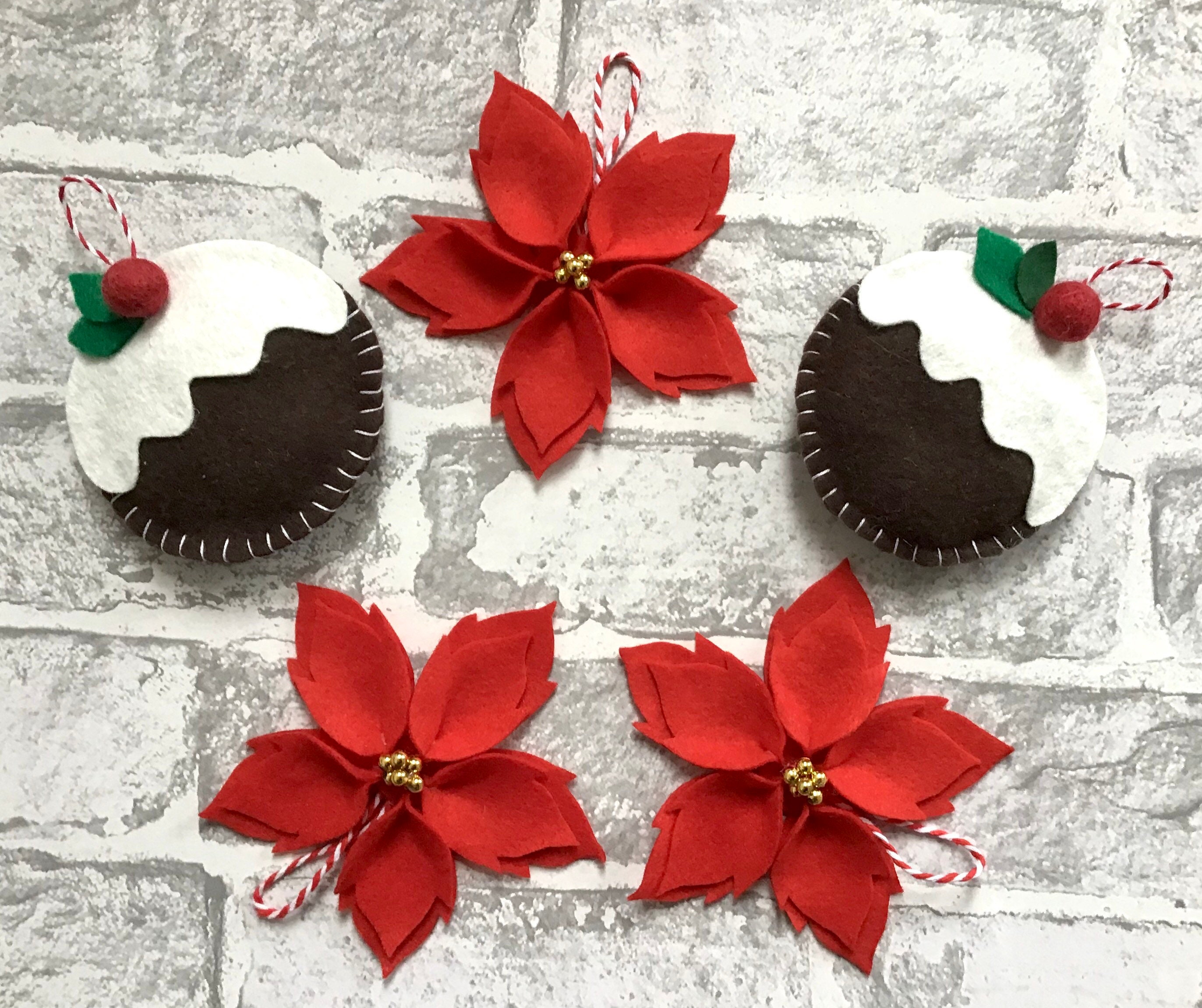 Handmade Christmas Red Flower Poinsettia Decorations Felt Etsy