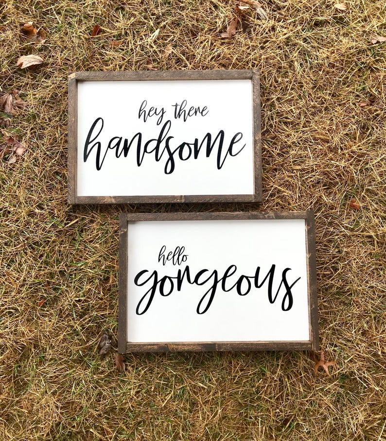 Hello sign hey there handsome sign set wood wall Etsy