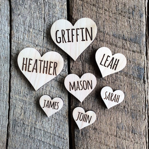 Engraved Wood Hearts, Personalized Hearts for Family Tree, Wedding Favors, Wood Hearts for Crafting