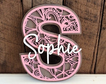 Monogram Letter With Name, Nursery Name Sign, Personalized Kids Room Decor, Wood Letters