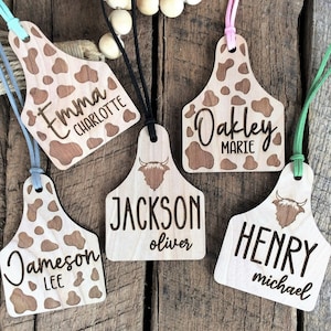 Cow Tag Backpack Tag, Personalized Diaper Bag Tag, Wooden Cow Name Tag