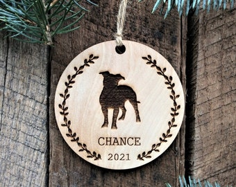 Personalized Pit Bull Ornament, PitBull Gifts, Dog Silhouette Christmas Ornament