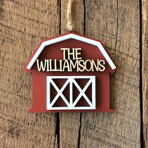 Personalized Barn Ornament, Farm Gift, Family Name Ornament