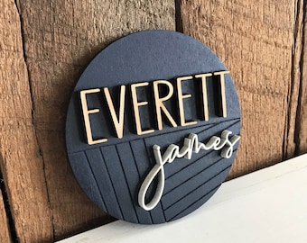 Nursery Name Sign, Round Wood 3D Baby Name Sign, Newborn Photo Prop, Baby Boy, Baby Girl Birth Announcement