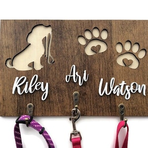 MTERSN Dog Leash Holder for Wall - Decorative Key Holder for Wall and Leash  Holder Wall Mount with 5 Dog Paw Print Hooks for Dog Leash,Coat,Toys- Dog