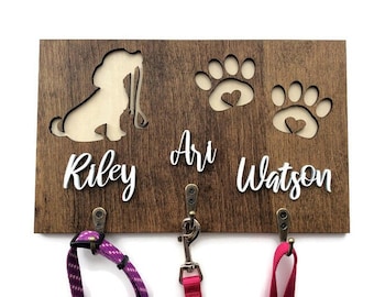 Dog Leash Holder, Personalized Dog Leash Hooks, Entryway Organizer