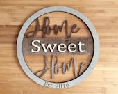 Home Sweet Home Sign Rustic Wall Decor Date Established Sign Round Wood Sign Farmhouse Decor