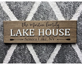 Personalized Lake House Sign, Custom Wood Family Name Wall Decor