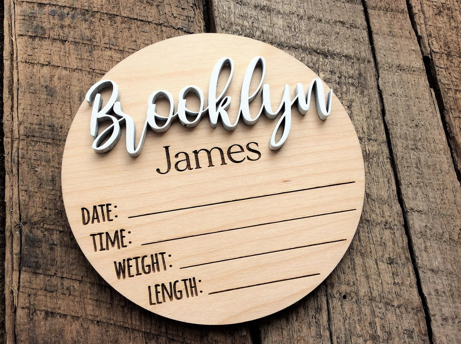 Baby Announcement Sign, Round Wood Personalized Birth Stats Plaque ...