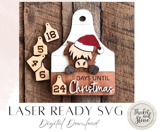 Christmas Countdown SVG, Highland Cow Holiday Sign: Laser Cutting File