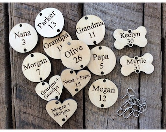 Engraved Wood Tags for Hanging Birthday Calendar, Personalized Family Celebration Board Discs