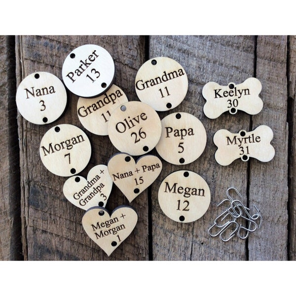 Engraved Wood Tags for Hanging Birthday Calendar, Personalized Family Celebration Board Discs