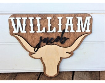 Longhorn Nursery Name Sign, Cow Nursery Decor, Baby Boy Above Crib Sign