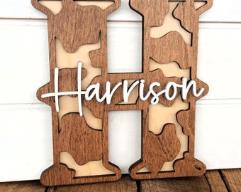 Personalized Cow Print Letter, Monogram Name Sign, Farmhouse Wall Decor