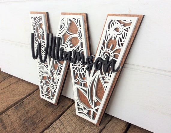Last Name Letter Monogram, Custom Wedding Decor Sign, Wall Initial with Family Name