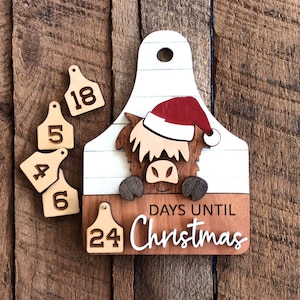 Christmas Countdown Sign, Days Until Christmas Sign, Highland Cow Holiday Decor