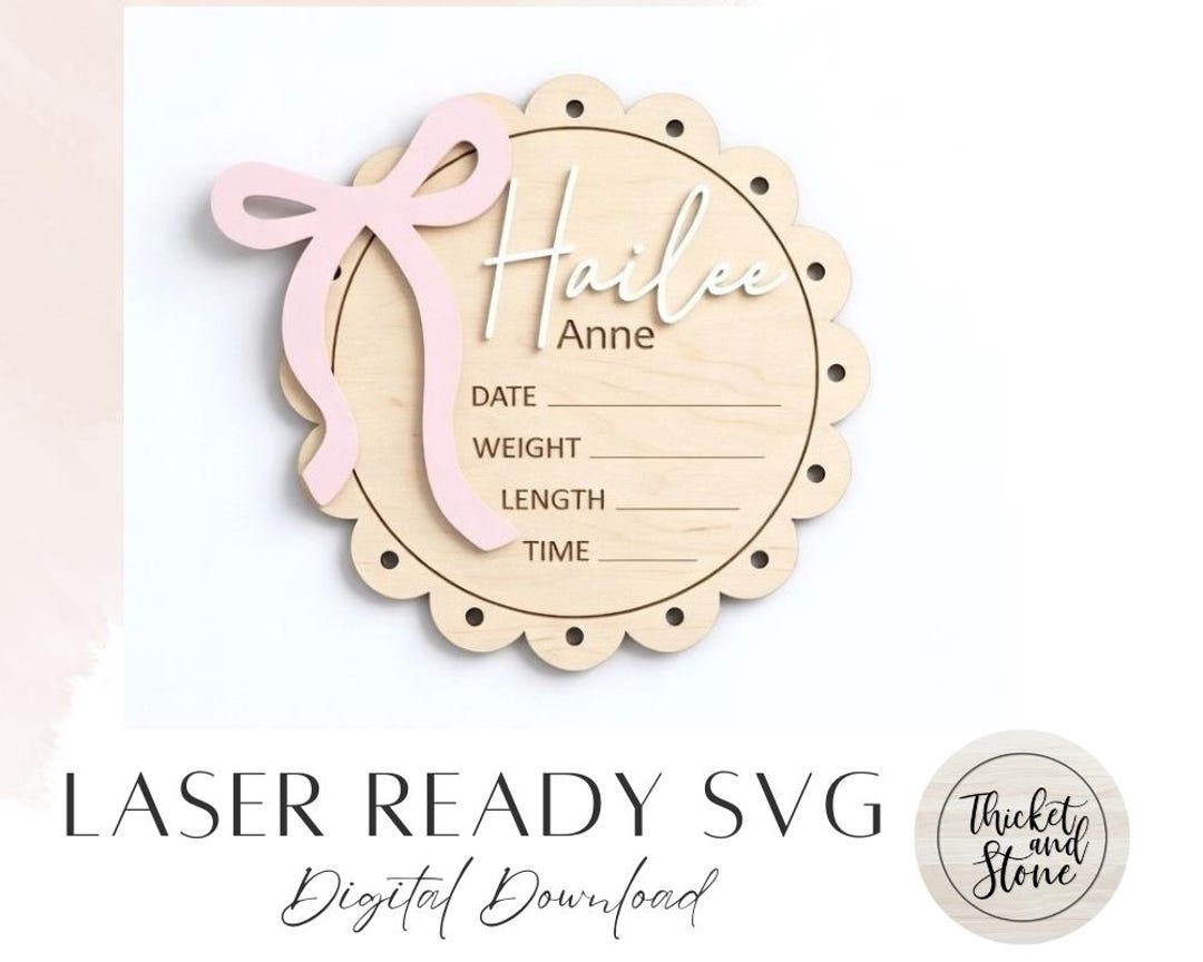 Baby Name Sign With Bow SVG, Birth Stats Keepsake Digital Download - Etsy