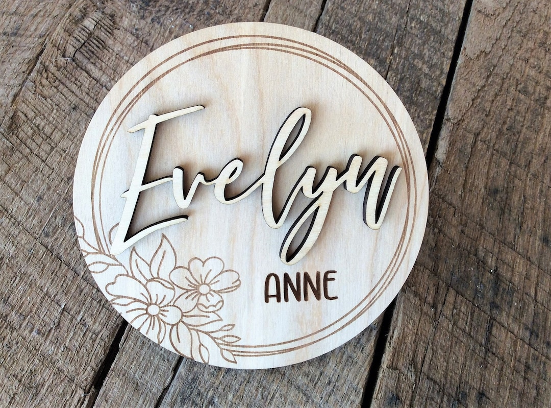 Floral Baby Name Announcement Sign, Personalized Wooden Newborn Photo ...
