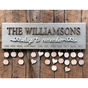 Personalized Family Birthday Board, Days to Remember Sign, Family Celebrations Calendar