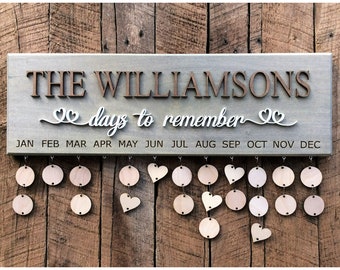 Personalized Family Birthday Board, Days to Remember Sign, Family Celebrations Calendar