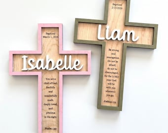 Personalized Wooden Baptism Cross, Custom Christening Gift with Bible Verse