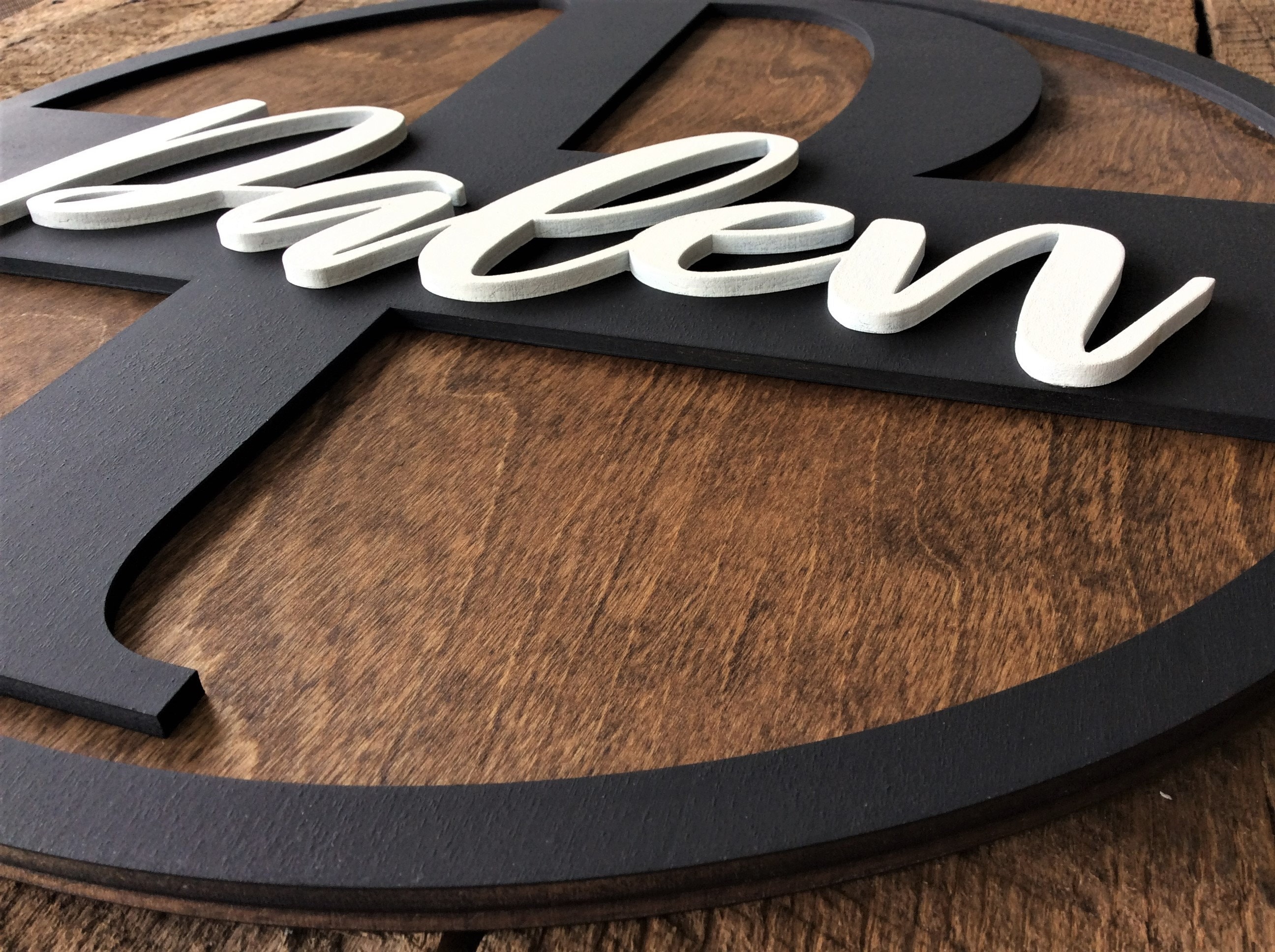 Monogram Door Hanger Name Sign Personalized Round Wooden Etsy