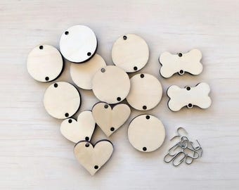 Wooden Discs for Family Birthday Board - Blank Circles, Hearts and Bone Shaped Tags