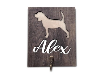 Personalized Beagle Leash Holder | Wooden Pet Organizer