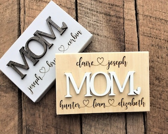 Mother's Day Mini Wood Sign, Personalized Gift for Mom With Kids Names, Mom Gift From Kids, Custom Mom Sign