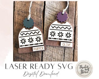 Wintermuts ornament SVG, gepersonaliseerde beanie lasersnijden bestand