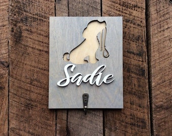 Personalized Dog Leash Holder, Custom Wood Pet Organizer