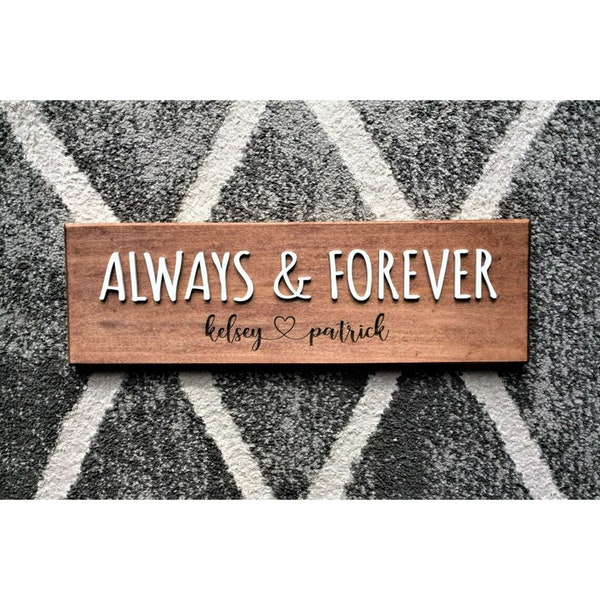 Personalized Couples Name Sign, Custom Wood Wedding Sign, Always and Forever Rustic Love Wall Decor