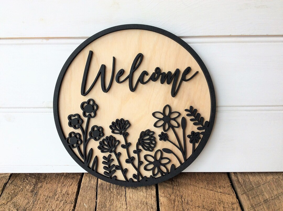 Wildflower Welcome Sign, Round Birch Wood, Entryway Decor - Etsy