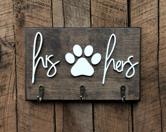 His and Hers Key Holder, Dog Leash Hanger for Wall, Key and Leash Hooks