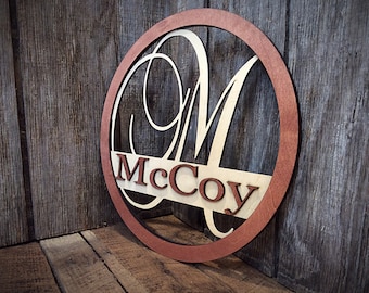 Monogram Wood Sign|Personalized Family Name Sign Wood|Last Name Sign Wood|Laser Cut Wood Sign