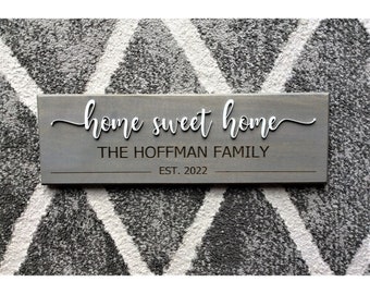 Home Sweet Home Sign, Personalized Family Name Wood Sign, Rustic Wall Decor, Housewarming or Wedding Gift