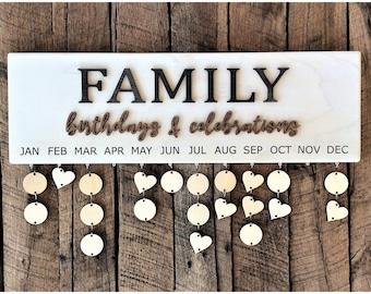Family Birthday Board, Birthdays and Celebrations Calendar, Wood Birthday/Anniversary Wall Sign