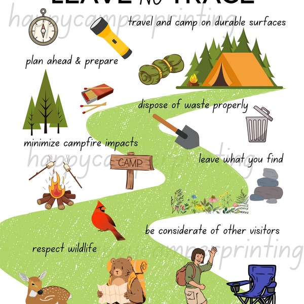 Leave no trace printable guide, leave no trace pdf, camping rules png, sustainable practices