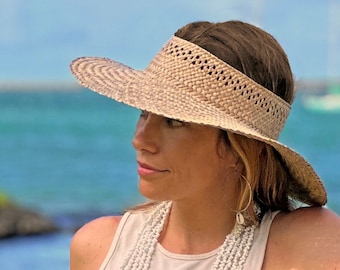 Wide Brim "Haleiwa" Style Puka Weave Crownless Pāpale // Hawaiian Lauhala Hat // Adjustable Straw Sun Hat with Open Weave