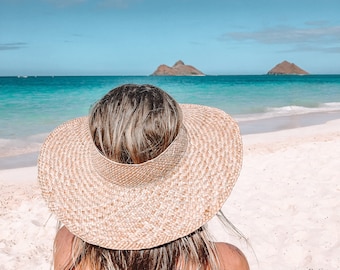 Wide Brim Crownless Pāpale // "Kailua" Style // Adult Sizes XS - L // Adjustable Straw Sun Hat // Hawaiian Lauhala Style Crownless Hat