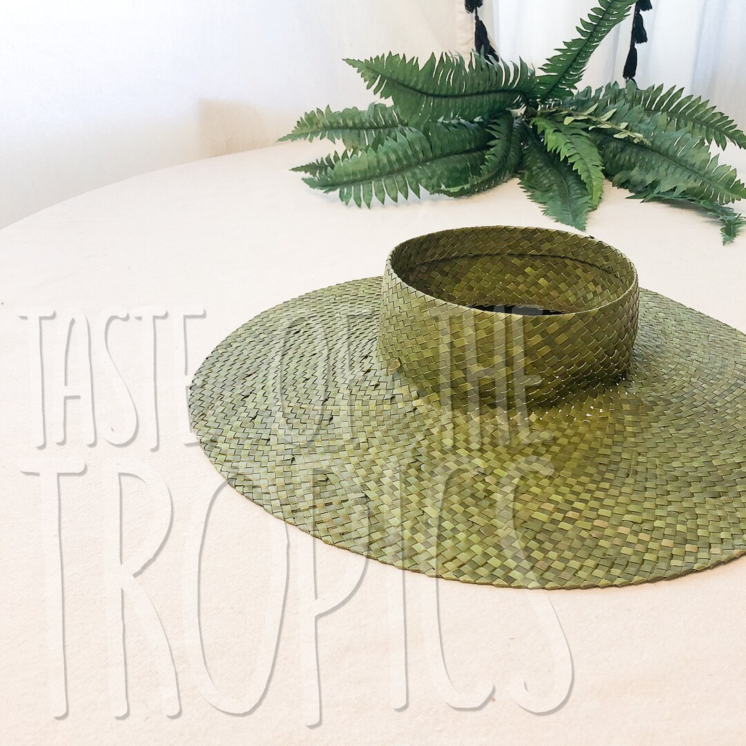 Green Lauhala Hat // “hawaiian” Style Crownless Hat // Unisex Straw