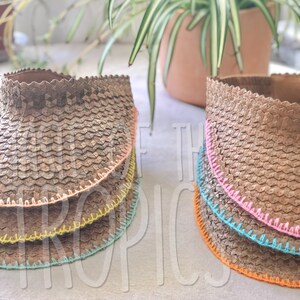 Handmade Straw Visor with Colored Embroidered Trim - Mint White Black Pink Yellow Red Orange Blue // Wide Brim Free People Baha Visor image 8