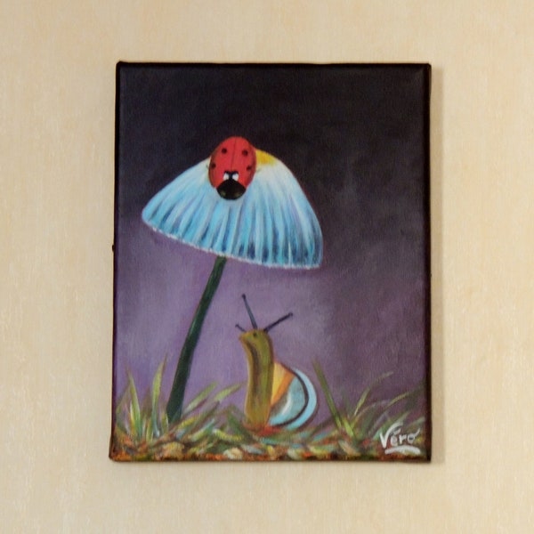 Tableau original  escargot à l'acrylique peinture petit format animal