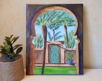 Painting on Morocco or painting of a Moroccan door in acrylic small format or office decoration or birthday gift