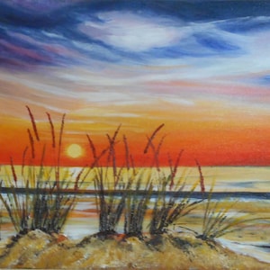 Original handgefertigtes Acrylgemälde mit Sonnenuntergang am Meer oder Sonnenuntergang am Strand oder Hochzeitsgeschenk